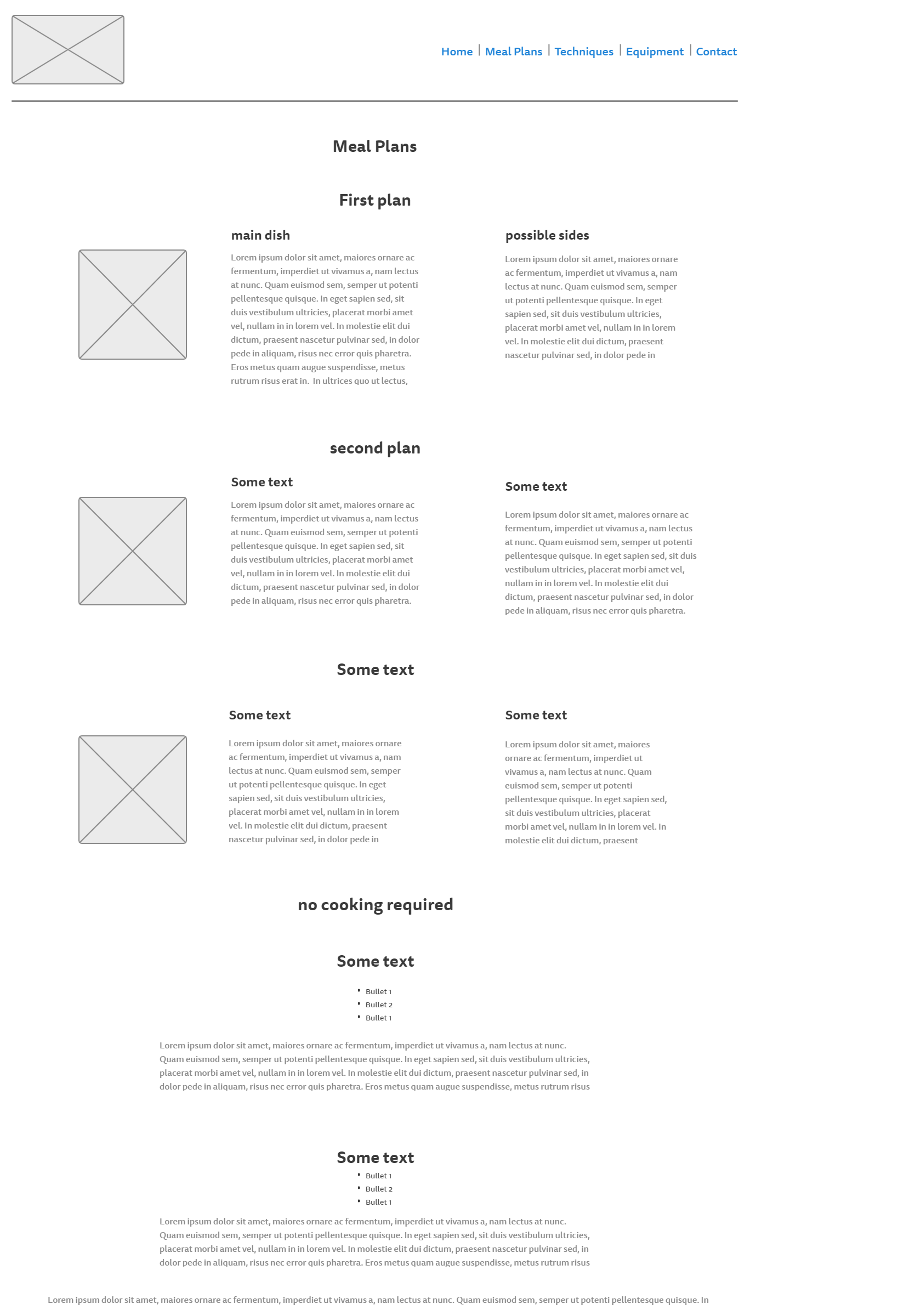 Meal plan wireframe